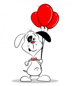 about us dog with balloons